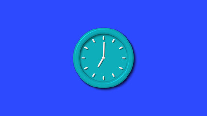 Cyan color 12 hours 3d wall clock on blue background