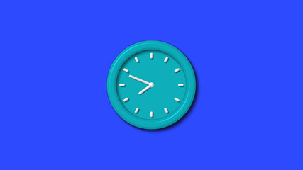 Cyan color 12 hours 3d wall clock on blue background