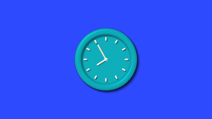 Cyan color 12 hours 3d wall clock on blue background