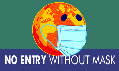 EPS  10  No Entry Without Face Mask or Wear a Mask Icon. Vector Image.