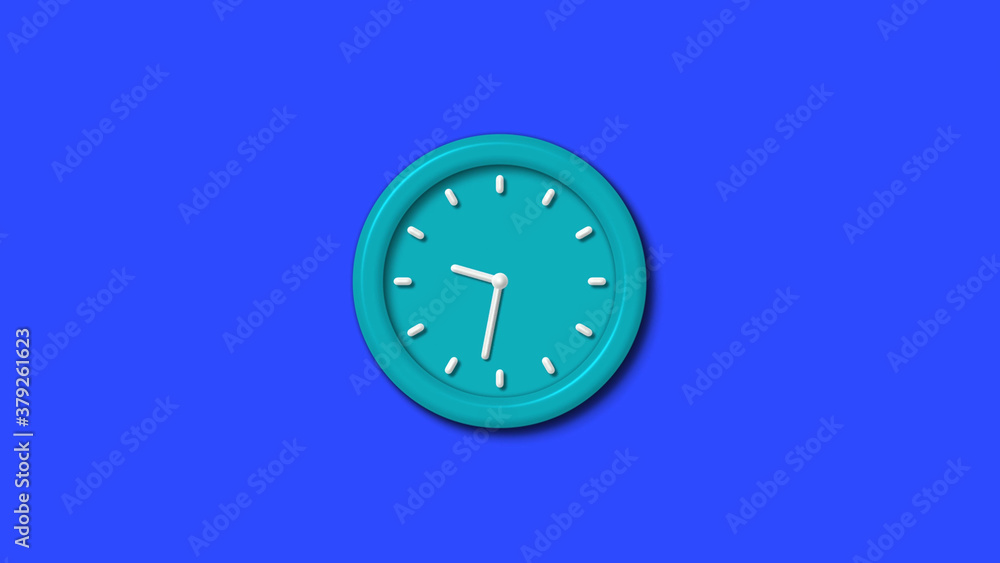 Wall mural new cyan color 3d wall clock on blue background,wall clock