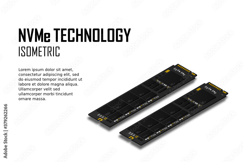 Poster nvme express m.2 memory realistic 3d isometric illustration, random access memory, personal computer