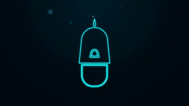 Glowing neon line Police cap with cockade icon isolated on black background. Police hat sign. 4K Video motion graphic animation