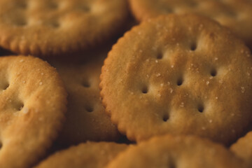 macro close up rounded salty cookies, selective focus