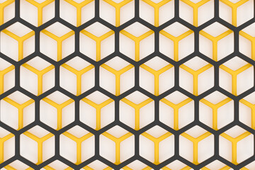 3d illustration of a yellow and black honeycomb monochrome honeycomb for honey. Pattern of simple...