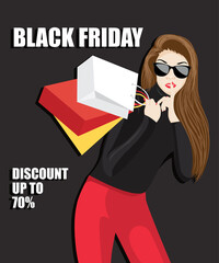 woman holds finger on lips. Attractive woman in red dress, woman making gesture silence. Discount, sale, season sales. black friday for advertise.