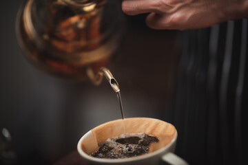 concept of coffee drip filter process with coffeemaker, vintage style cafe