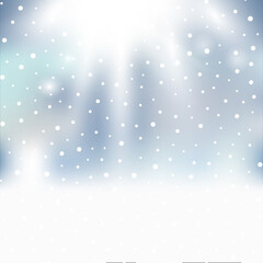 Fototapeta premium Christmas background with falling snowflakes on blue sky. Vector