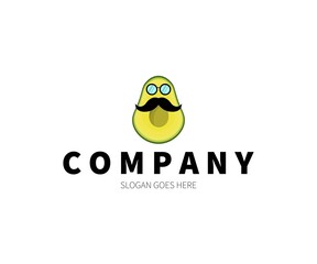 Avocado mustache, glasses, incognito Logo Concept. Vector Design Illustration. Symbol and Icon Vector Template.