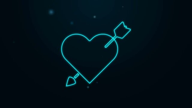 Glowing neon line Amour symbol with heart and arrow icon isolated on black background. Love sign. Valentines symbol. 4K Video motion graphic animation