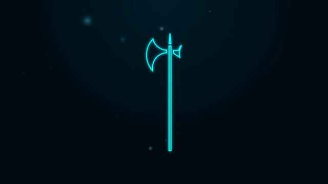 Glowing neon line Medieval halberd icon isolated on black background. Medieval weapon. 4K Video motion graphic animation