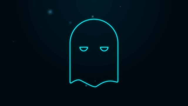 Glowing neon line Executioner mask icon isolated on black background. Hangman, torturer, executor, tormentor, butcher, headsman icon. 4K Video motion graphic animation