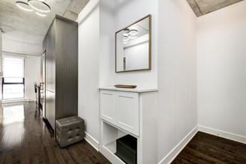 Real estate photography - Beautiful modern apartment in an apartment building with bathroom, kitchen, swimming pool