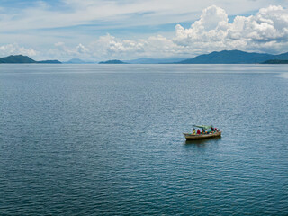 Beautiful aerial view of Panga, classic Fishermans boat in Costa Rica