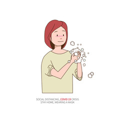 Illustrated character vector of various gestures. Hygiene-Related Motion Illustration
