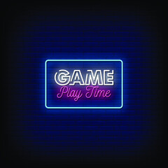 Obraz premium Game Play Time Neon Signs Style Text Vector