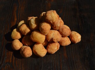
delicious round cookies lie on a wooden table