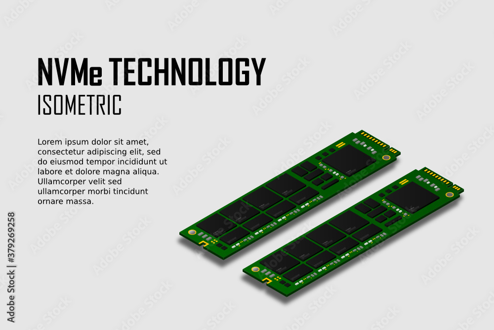 Aufkleber nvme express m.2 memory realistic 3d isometric illustration, random access memory, personal computer