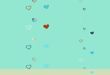 Light Blue, Yellow vector background with Shining hearts.