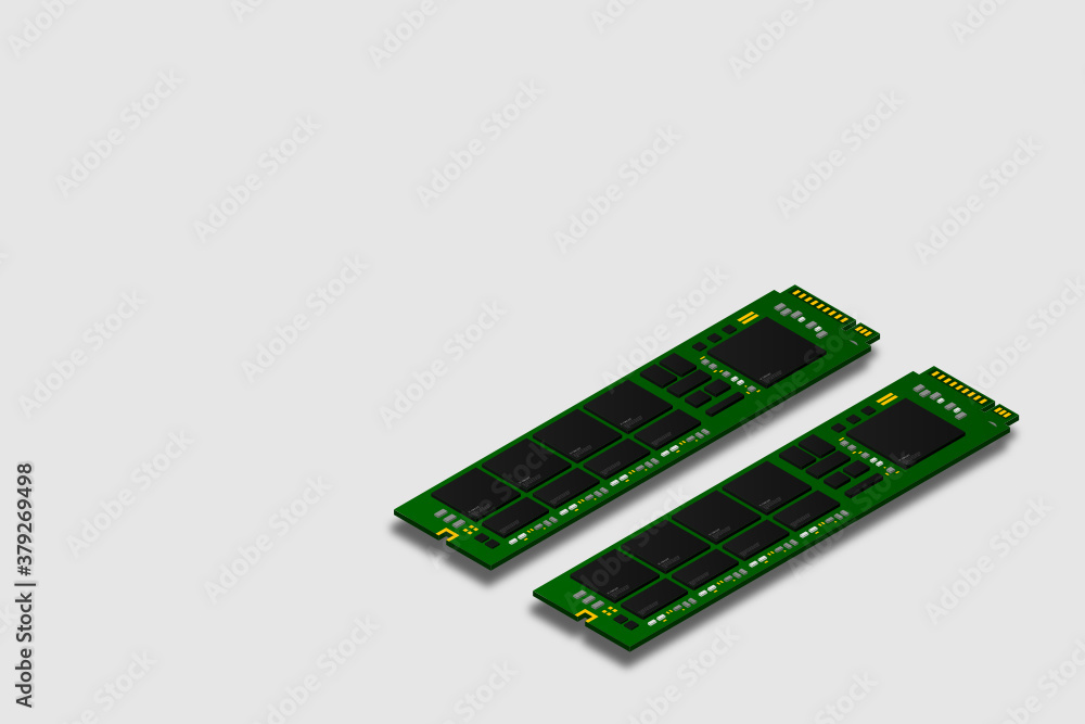 Aufkleber nvme express m.2 memory realistic 3d isometric illustration, random access memory, personal computer