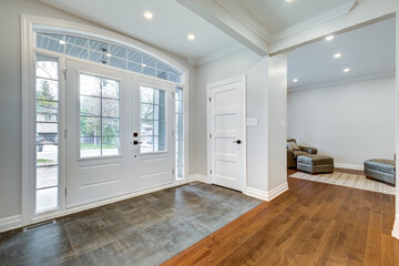 Real estate photography - New big luxury modern house in Montreal's suburb partially furnished with backyard, empty rooms, closets, basement and garage