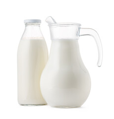 Glassware full of fresh milk isolated on white