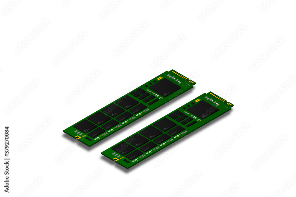 Aufkleber nvme express m.2 memory realistic 3d isometric illustration, random access memory, personal computer
