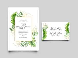 beautiful wedding invitation template with greenery floral watercolor