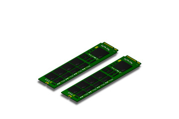 NVME Express M.2 memory realistic 3d isometric illustration, random access memory, personal computer hardware component, custom gaming and workstation accessories, vector illustration.