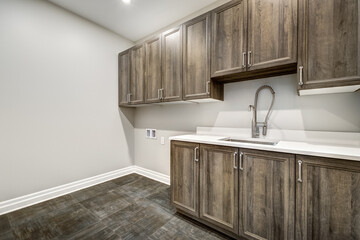 Real estate photography - New big luxury modern house in Montreal's suburb partially furnished with backyard, empty rooms, closets, basement and garage