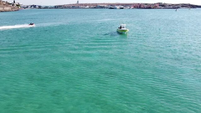 Jet ski and motorboat in the sea of ​​the Gulf of California, La Paz Mexico