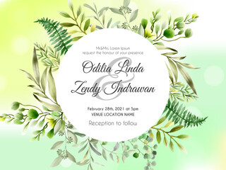beautiful wedding invitation template with greenery floral watercolor