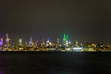 New York City panorama skyline at Manhattan office buildings by night
