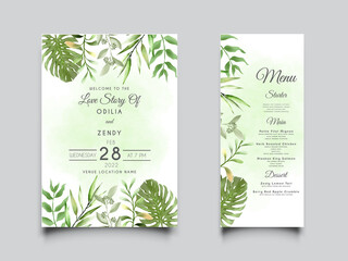 beautiful wedding invitation template with greenery floral watercolor