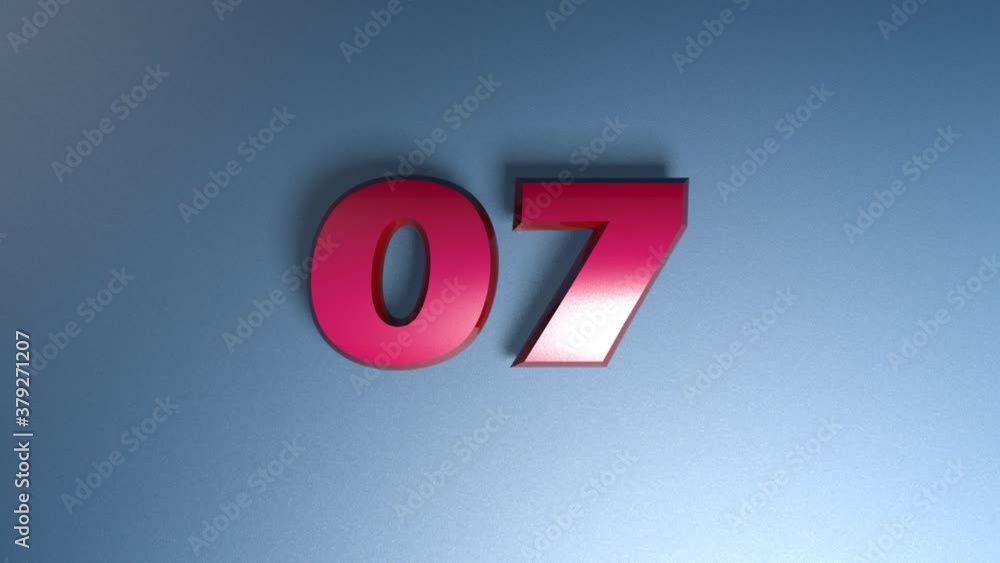 Poster the number 07 is on a red glossy surface and two horizontal bars go from one side to the other and b