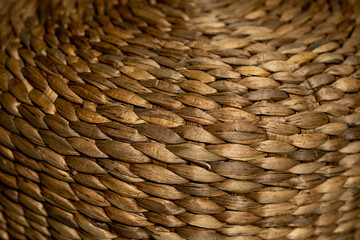Background of basket surface. Pattern background. Wicker straw Basket. Handcraft weave texture natural wicker, texture basket. Close-up