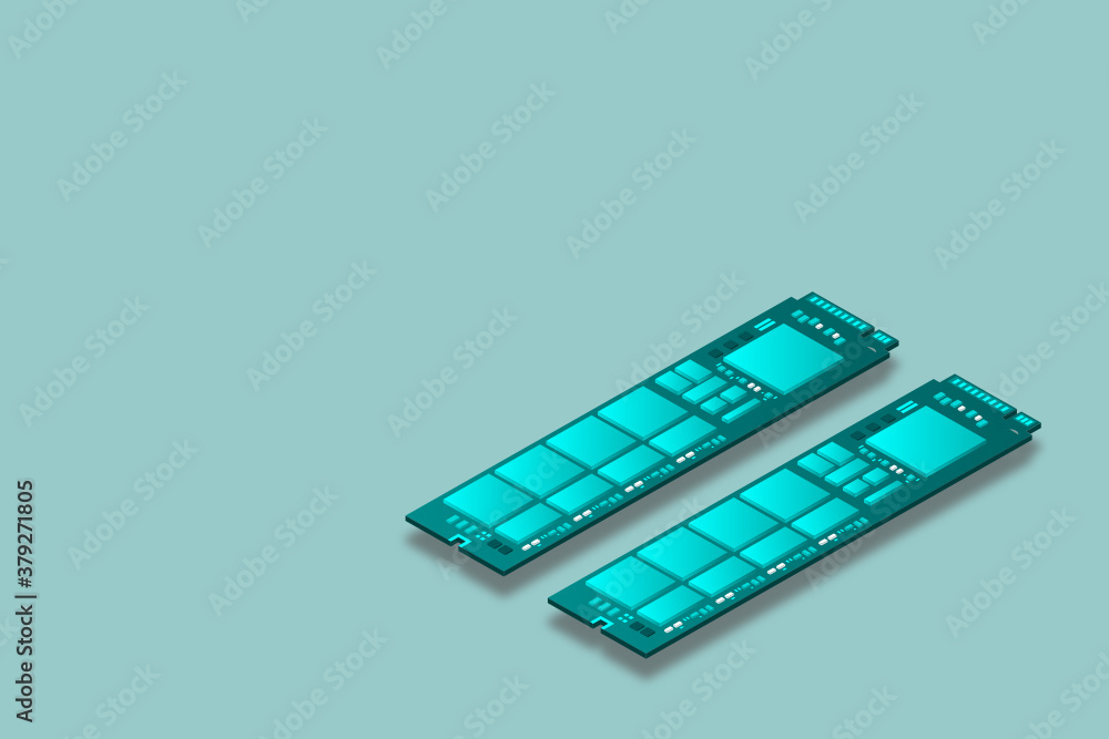 Poster nvme express m.2 memory realistic 3d isometric illustration, random access memory, personal computer