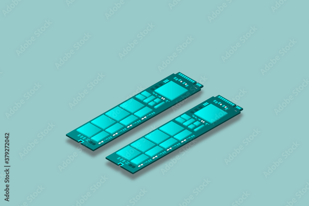 Poster nvme express m.2 memory realistic 3d isometric illustration, random access memory, personal computer