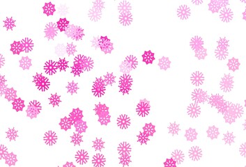 Light Pink vector texture with colored snowflakes.