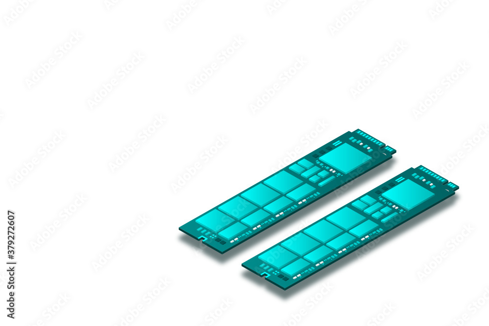 Poster nvme express m.2 memory realistic 3d isometric illustration, random access memory, personal computer
