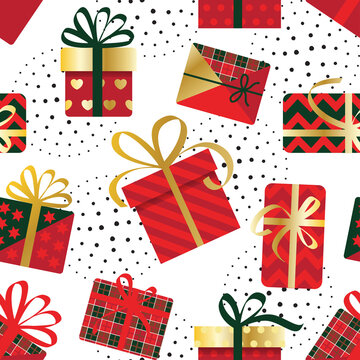 Red Holiday Boxes Make Up A Seamless Pattern