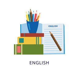 English lessons and school classes banner flat vector illustration isolated.