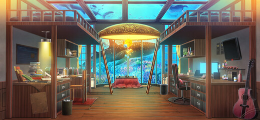 Fantasy aquarium and Roommate - Turn on light.