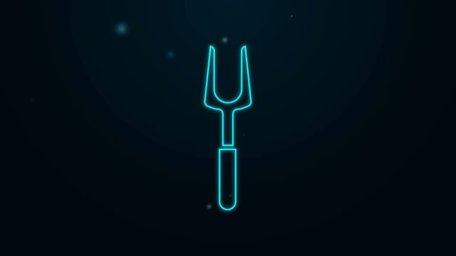 Glowing neon line Barbecue fork icon isolated on black background. BBQ fork sign. Barbecue and grill tool. 4K Video motion graphic animation