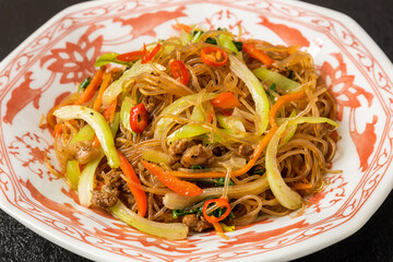 春雨と野菜炒め　Chinese Stir fried noodles and vegetables