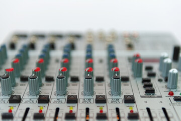 Close up of sound mixing console.
