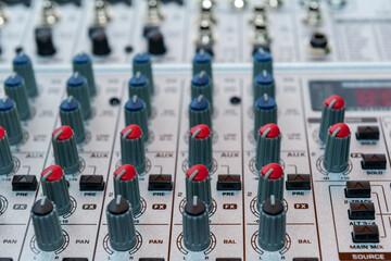 Close up of sound mixing console.