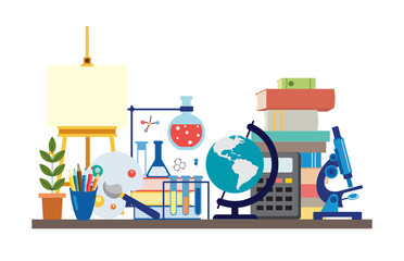 School subject supplies - art and science equipment, education symbols