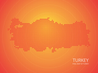 Orange pixel map of turkey on orange background. Vector illustration.