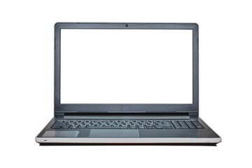 Laptop computer with blank screen isolated on white background. This photo can be used for technology hardware equipment or internet concept.